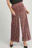 MQTIME  -  Umgee Full Size Elastic Waist Striped Wide Leg Velvet Pants