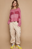 MQTIME  -  POL Half Button Color Block Drop Shoulder Knit Top