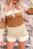 MQTIME  -  Color Block V-Neck Long Sleeve Top