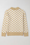 MQTIME  -  Checkered Collared Neck Long Sleeve Sweater