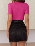 MQTIME  -   Ribbed Round Neck Short Sleeve Knit Top