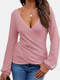 MQTIME  -  Waffle Knit Surplice Long Sleeve T-Shirt