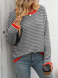 MQTIME  -   Striped Round Neck Long Sleeve Sweater