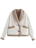 MQTIME  -  Fuzzy Collared Neck Long Sleeve Jacket