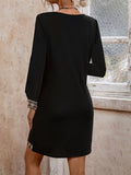 MQTIME  -  Embroidered Notched Long Sleeve Mini Dress