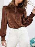 MQTIME  -  Frill Tied Lantern Sleeve Blouse