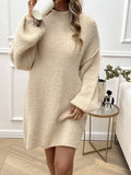MQTIME  -  Devine Mock Neck Long Sleeve Mini Sweater Dress