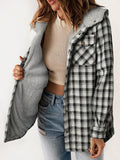 MQTIME  -  Plaid Snap Down Plush Hooded Jacket