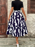 MQTIME  -  Printed Round Neck Short Sleeve Midi Dress