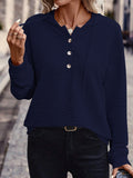 MQTIME  -  Drawstring Quarter Button Long Sleeve Hoodie
