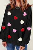 MQTIME  -  Valentine's Day Contrast Heart Long Sleeve Sweatshirt