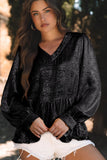 MQTIME  -  Frill Peplum V-Neck Long Sleeve Blouse