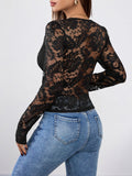 MQTIME  -   Perfee V-Neck Long Sleeve Lace Top