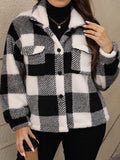 MQTIME  -  Plus Size Pocketed Plaid Collared Neck Jacket