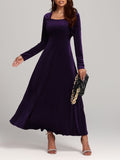MQTIME  -  Square Neck Long Sleeve Velvet Dress