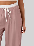 MQTIME  -  Contrast Waistband Drawstring Wide Leg Pants