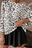MQTIME  -  Leopard Boat Neck Long Sleeve Knit Top
