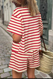 MQTIME  -  Tied Striped V-Neck Top and Shorts Set