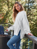 MQTIME  -  Slit Round Neck Long Sleeve Sweatshirt