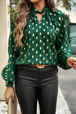 MQTIME  -  Cutout Printed Mock Neck Long Sleeve Blouse