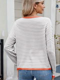 MQTIME  -  Striped Contrast Round Neck Long Sleeve Sweater