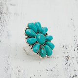 Artificial Turquoise Alloy Flower Ring