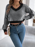 MQTIME  -  Striped V-Neck Long Sleeve Sweater