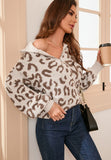 MQTIME  -  Leopard Half Zip Long Sleeve Sweater