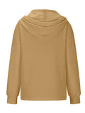 MQTIME  -  Drawstring Quarter Button Long Sleeve Hoodie