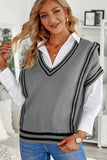 MQTIME  -  Striped Trim V-Neck Sweater Vest