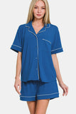 MQTIME  -  Button Down Short Sleeve Top and Shorts Lounge Set