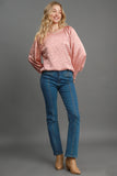 MQTIME  -  Umgee Wrinkled Round Neck Lantern Sleeve Blouse