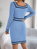 MQTIME  -  Contrast Trim Long Sleeve Sweater Dress