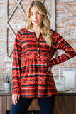 MQTIME  -  Heimish Full Size  Geometric Button Detail Long Sleeve Babydoll Top