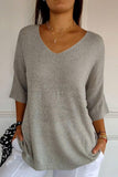MQTIME  -  V-Neck Three-Quarter Sleeve Knit Top