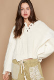 MQTIME  -  POL Cable-Knit Quarter Button Hooded Sweater