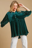 MQTIME  -  Umgee Pearl Detail Half Sleeve Velvet Babydoll Blouse