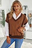 MQTIME  -  Striped Trim V-Neck Sweater Vest