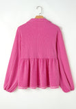 MQTIME  -  Corded Johnny Collar Long Sleeve Babydoll Blouse