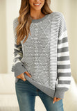MQTIME  -  Striped Round Neck Dropped Shoulder Sweater