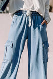 MQTIME  -  Drawstring Cargo Pocket Wide Leg Jeans