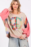 MQTIME  -  SAGE + FIG Full Size Contrast Peace Patch Dropped Shoulder Sweatshirt