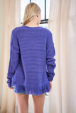 MQTIME  -   Fringe V-Neck Button Up Long Sleeve Cardigan