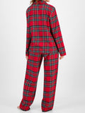 MQTIME  -  Plaid Collared Neck Button Up Top and Pants Lounge Set