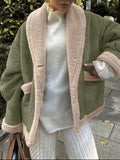 MQTIME  -  Fuzzy Collared Neck Long Sleeve Jacket