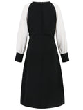 MQTIME  -  Ruched Contrast Long Sleeve Midi Dress