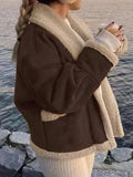MQTIME  -  Fuzzy Collared Neck Long Sleeve Jacket
