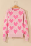 MQTIME  -  Valentine's Day Heart Jacquard Round Neck Sweater