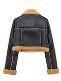 MQTIME  -   Collared Neck Long Sleeve Plush Cropped Jacket