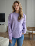 MQTIME  -  Round Neck Drop Shoulder Long Sleeve Sweater